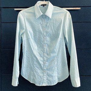 Unique Textured Dress Shirt - White with Blue Dots - Size S